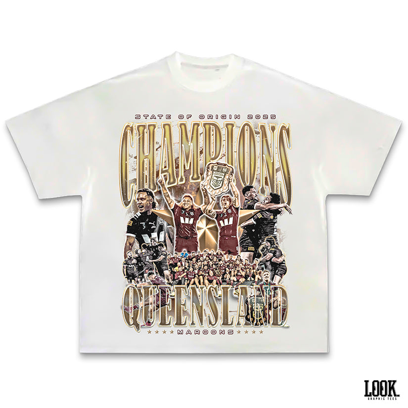 Queensland Maroons State of Origin 'CHAMPIONS 25' LOOK. Graphic Tee