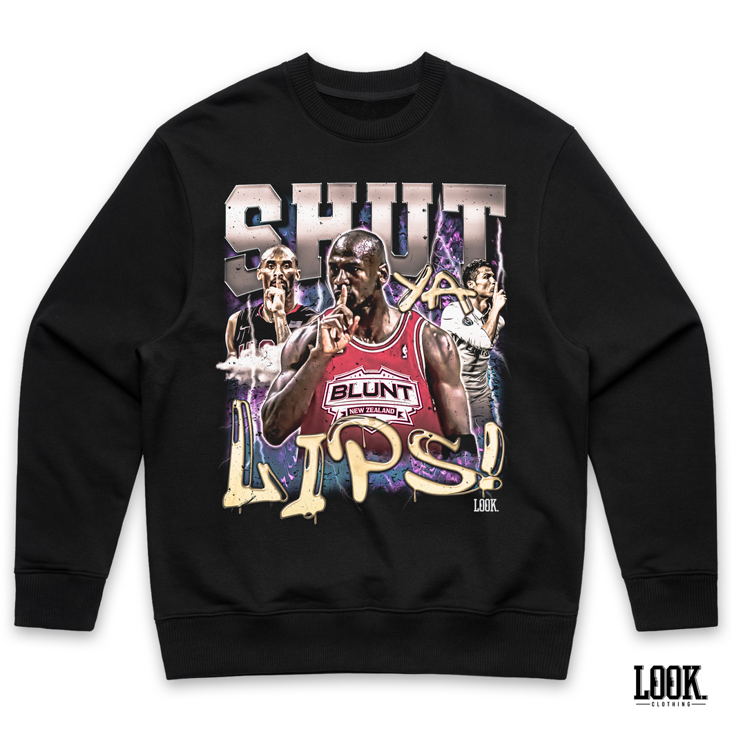 Blunt Breaks 'Shut Ya Lips' LOOK. Graphic Crew Sweater